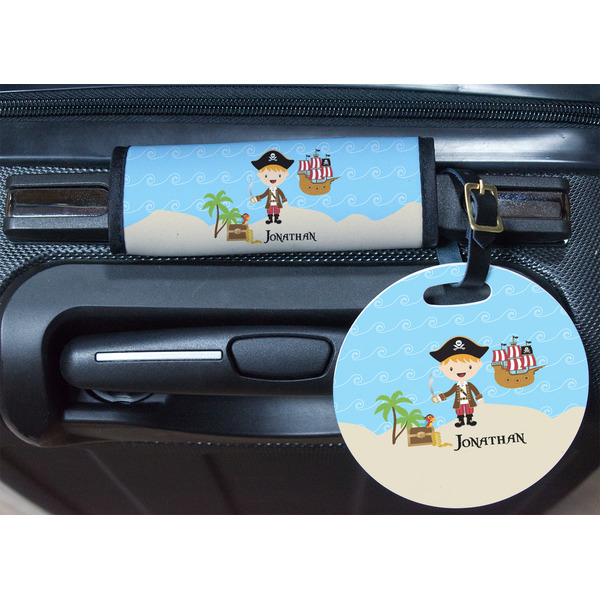 Pirate Scene Round Luggage Tag & Handle Wrap - In Context