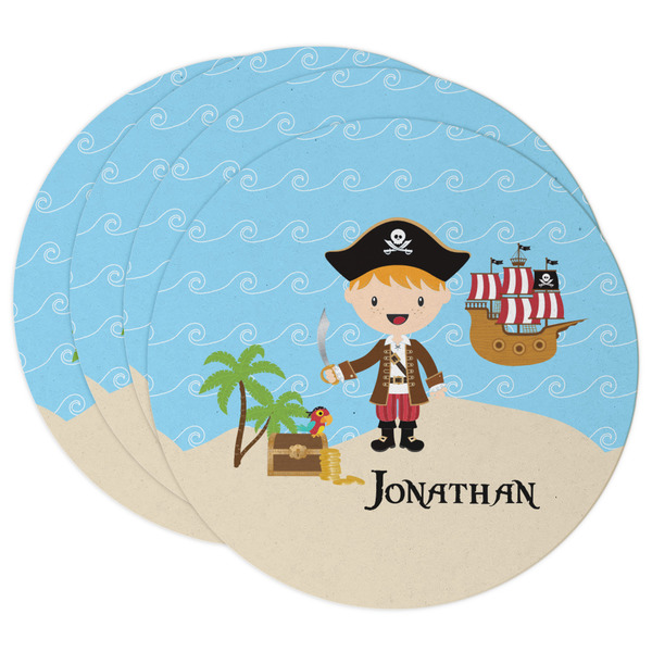 Custom Pirate Scene Round Paper Coasters w/ Name or Text