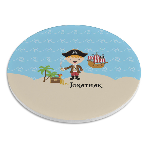 Pirate Scene Round Stone Trivet - Angle View