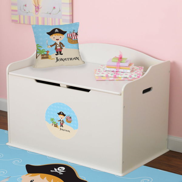 Personalized Pirate Round Wall Decal on Toy Chest