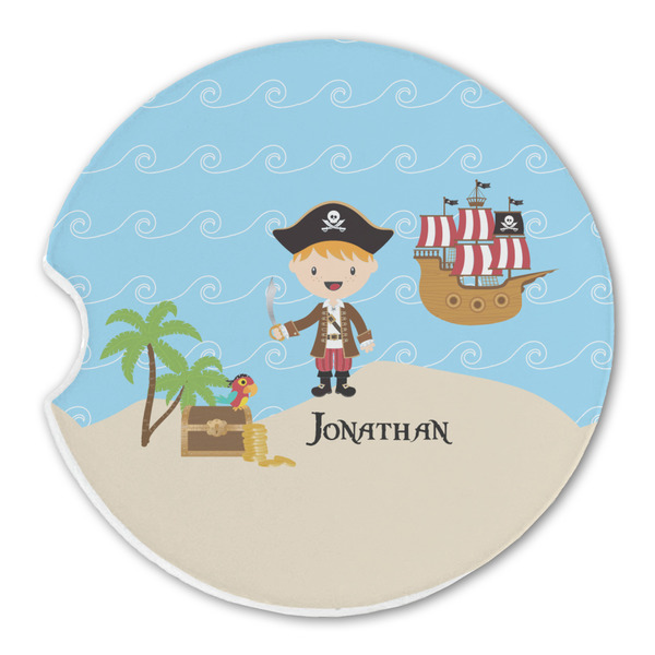 Custom Pirate Scene Sandstone Car Coaster - Single (Personalized)
