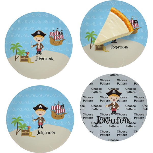 Custom Pirate Scene Set of 4 Glass Appetizer / Dessert Plate 8" (Personalized)