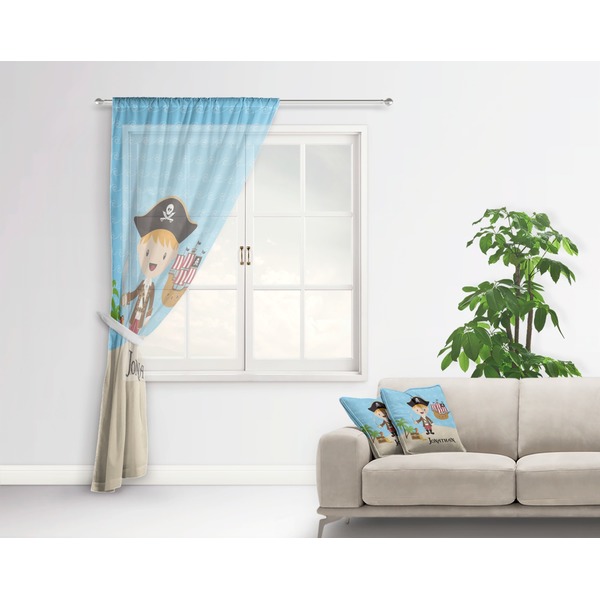 Pirate Scene Sheer Curtain With Window and Rod - in Room Matching Pillow