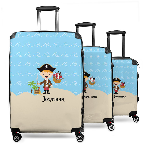 Custom Pirate Scene 3 Piece Luggage Set - 20" Carry On, 24" Medium Checked, 28" Large Checked (Personalized)