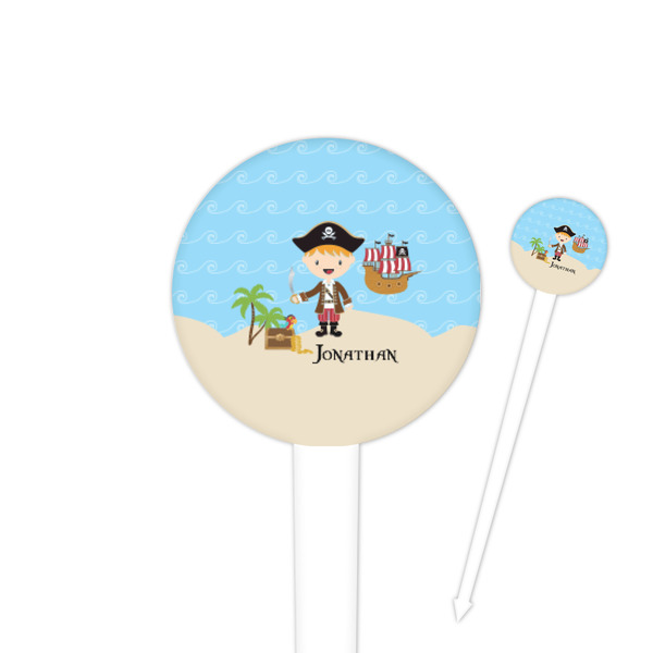 Custom Pirate Scene 4" Round Plastic Food Picks - White - Double Sided (Personalized)
