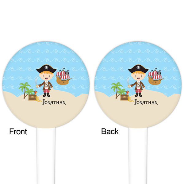 Pirate Scene White Plastic 4" Food Pick - Round - Double Sided - Front & Back
