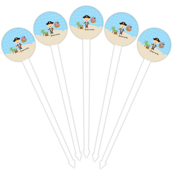 Pirate Scene White Plastic 4" Food Pick - Round - Fan View
