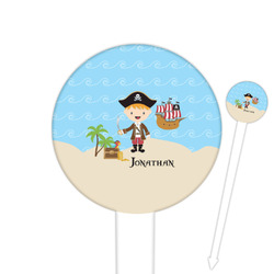 Pirate Scene 6" Round Plastic Food Picks - White - Double Sided (Personalized)