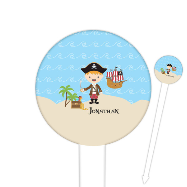 Custom Pirate Scene 6" Round Plastic Food Picks - White - Double Sided (Personalized)
