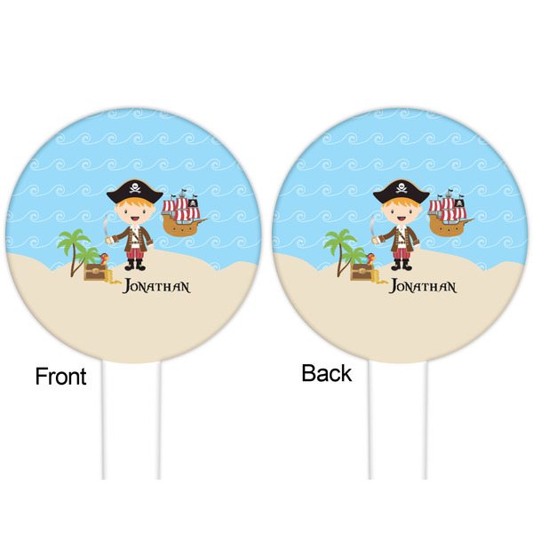 Pirate Scene White Plastic 6" Food Pick - Round - Double Sided - Front & Back