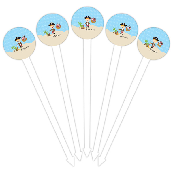Pirate Scene White Plastic 6" Food Pick - Round - Fan View
