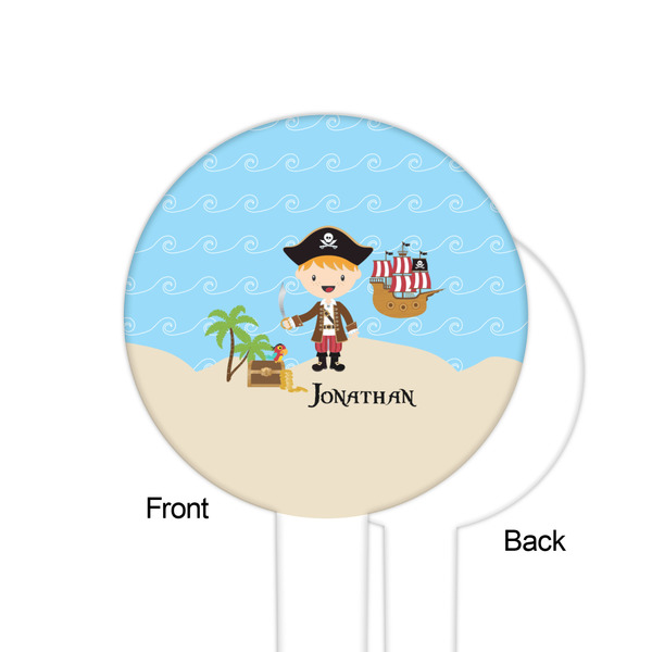 Pirate Scene White Plastic 6" Food Pick - Round - Single Sided - Front & Back