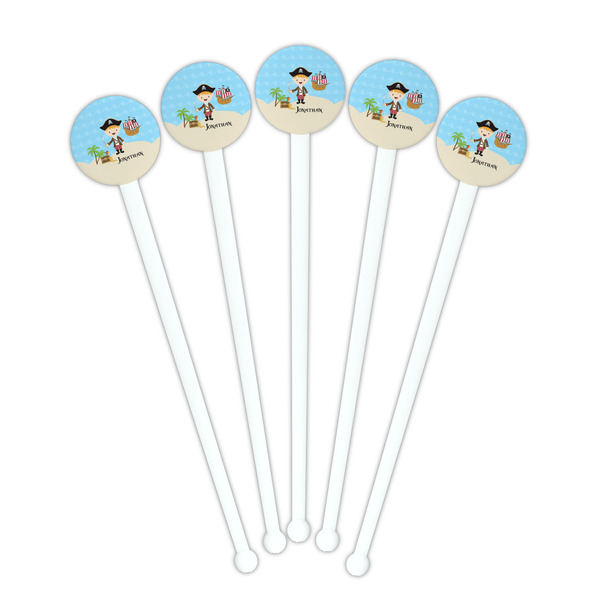 Pirate Scene White Plastic 7" Stir Stick - Round - Fan View