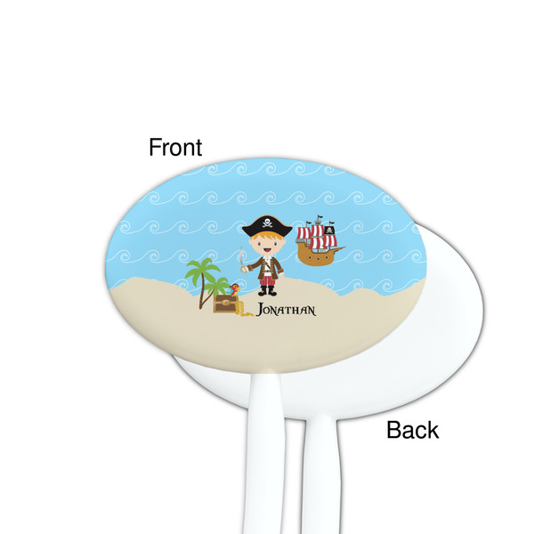 Pirate Scene White Plastic 7" Stir Stick - Single Sided - Oval - Front & Back