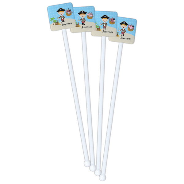 Pirate Scene White Plastic Stir Stick - Single Sided - Square - Front