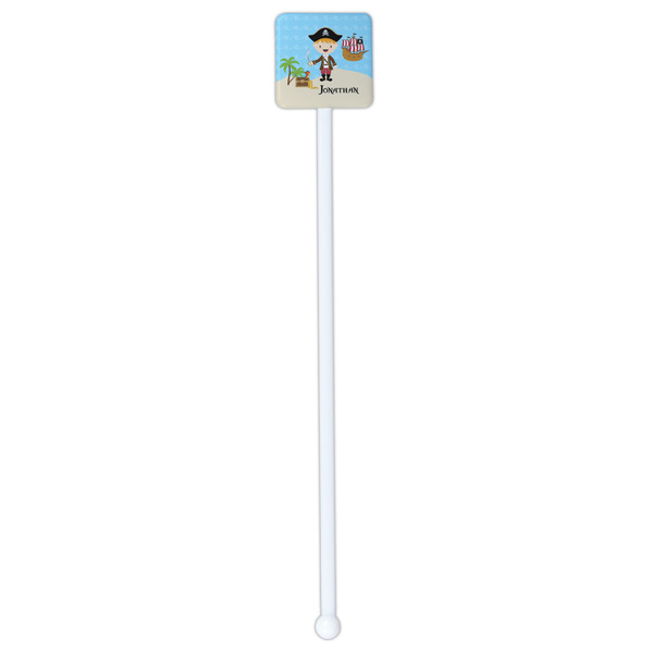 Pirate Scene White Plastic Stir Stick - Single Sided - Square - Single Stick