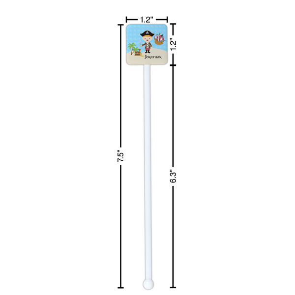 Pirate Scene White Plastic Stir Stick - Square - Dimensions