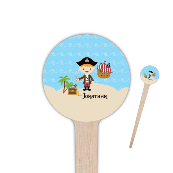Custom Pirate Scene 4" Round Wooden Food Picks - Single Sided (Personalized)
