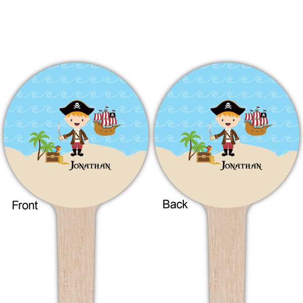 Pirate Scene Wooden 4" Food Pick - Round - Double Sided - Front & Back