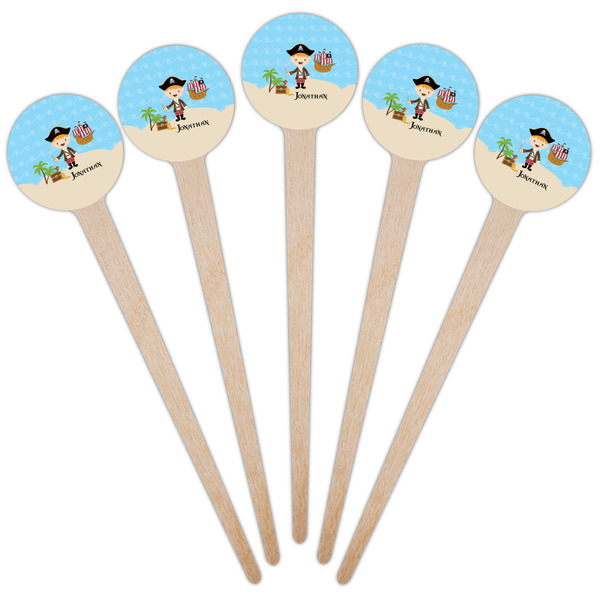 Pirate Scene Wooden 4" Food Pick - Round - Fan View