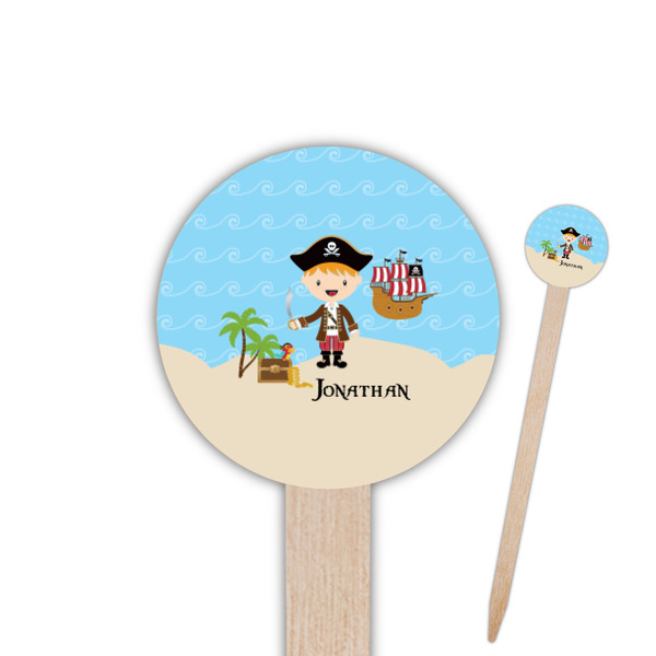 Custom Pirate Scene 6" Round Wooden Food Picks - Single Sided (Personalized)