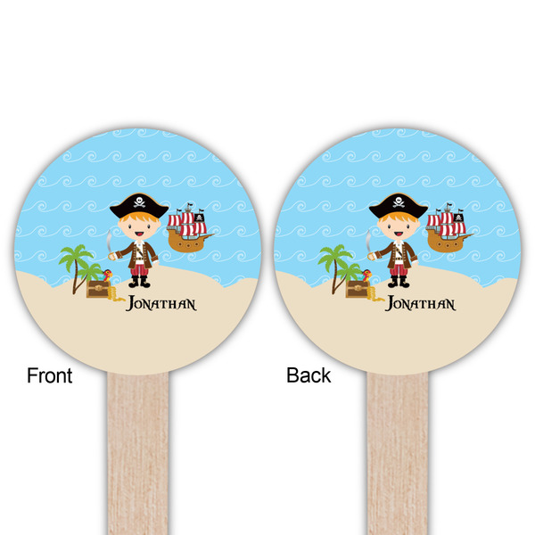 Pirate Scene Wooden 6" Food Pick - Round - Double Sided - Front & Back