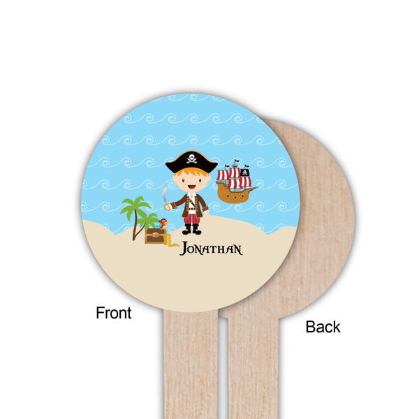 Pirate Scene Wooden 6" Food Pick - Round - Single Sided - Front & Back