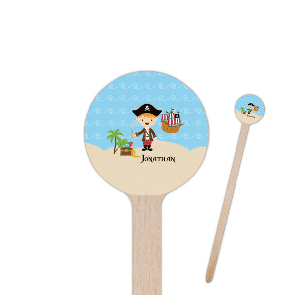 Custom Pirate Scene 6" Round Wooden Stir Sticks - Single Sided (Personalized)