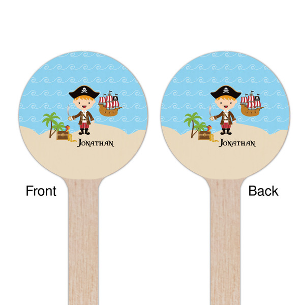 Pirate Scene Wooden 7.5" Stir Stick - Round - Double Sided - Front & Back