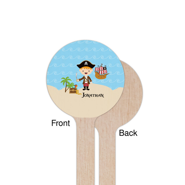 Pirate Scene Wooden 7.5" Stir Stick - Round - Single Sided - Front & Back