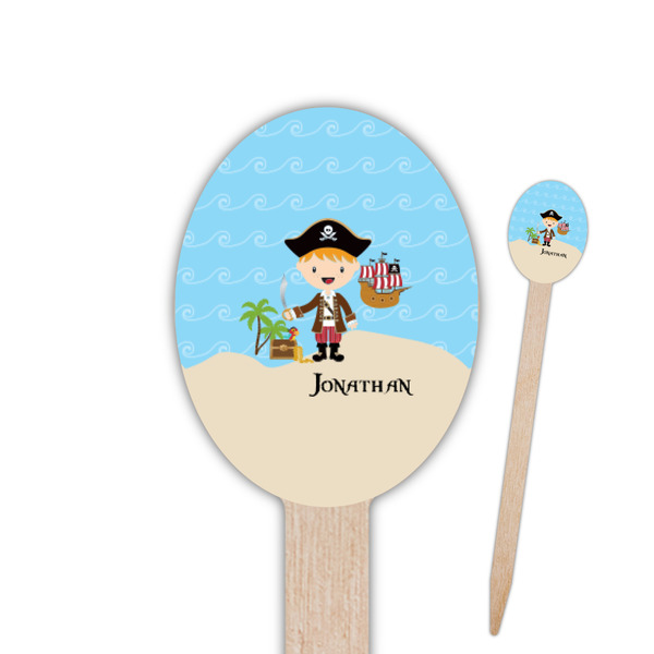 Custom Pirate Scene Oval Wooden Food Picks - Single Sided (Personalized)
