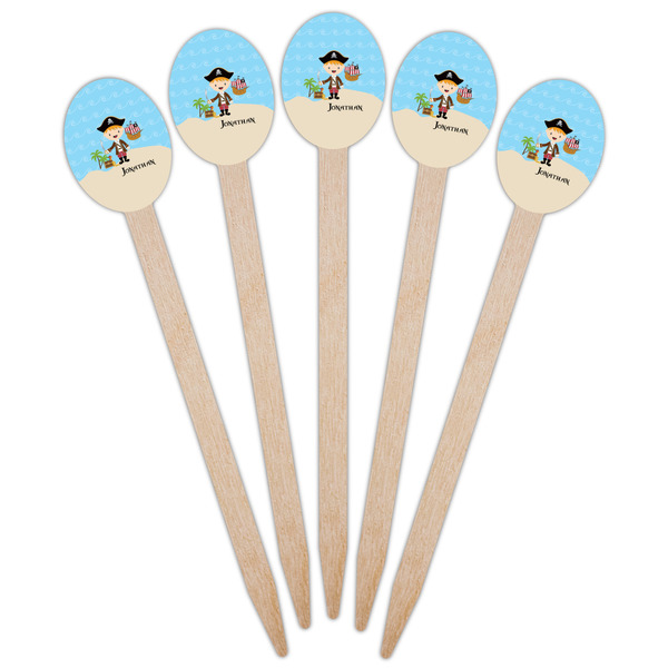 Pirate Scene Wooden Food Pick - Oval - Fan View