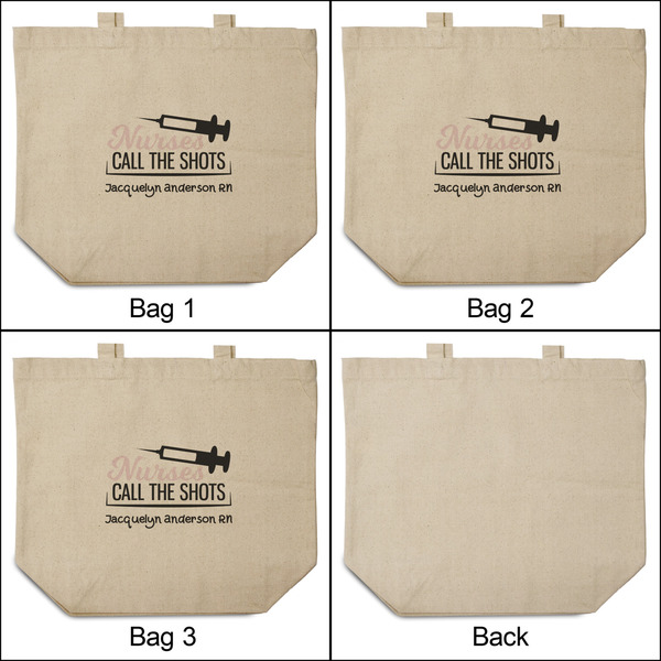 Nursing Quotes 3 Reusable Cotton Grocery Bags - Front & Back View