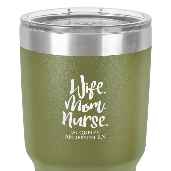 Nursing Quotes 30 oz Stainless Steel Ringneck Tumbler - Olive - Close Up