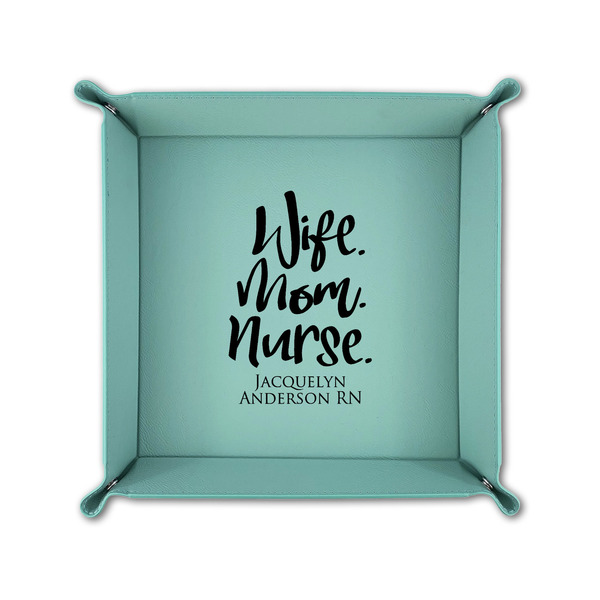 Nursing Quotes 6" x 6" Teal Leatherette Snap Up Tray - FOLDED UP