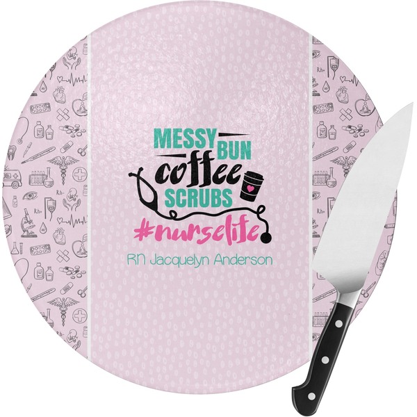 Custom Nursing Quotes Round Glass Cutting Board - Small (Personalized)