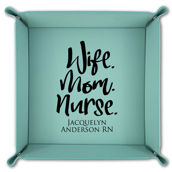 Nursing Quotes 9" x 9" Teal Leatherette Snap Up Tray - FOLDED