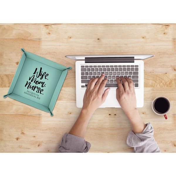 Nursing Quotes 9" x 9" Teal Leatherette Snap Up Tray - LIFESTYLE
