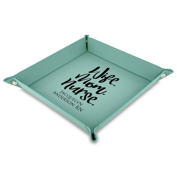 Custom Nursing Quotes 9" x 9" Teal Faux Leather Valet Tray (Personalized)