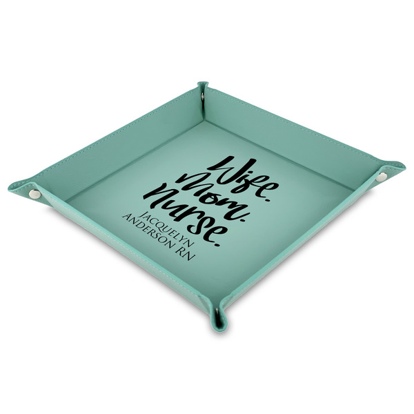 Custom Nursing Quotes Faux Leather Dice Tray - 9" x 9"  - Teal (Personalized)