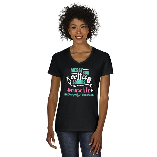 Custom Nursing Quotes Women's V-Neck T-Shirt - Black - Small (Personalized)