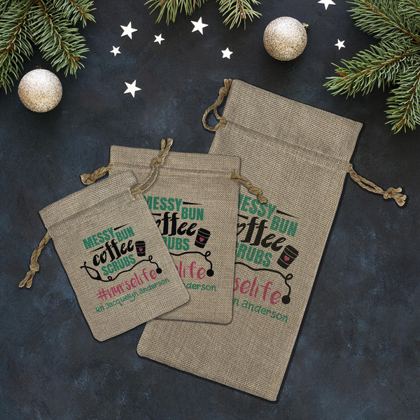 Nursing Quotes Burlap Gift Bags - LIFESTYLE (Flat lay)