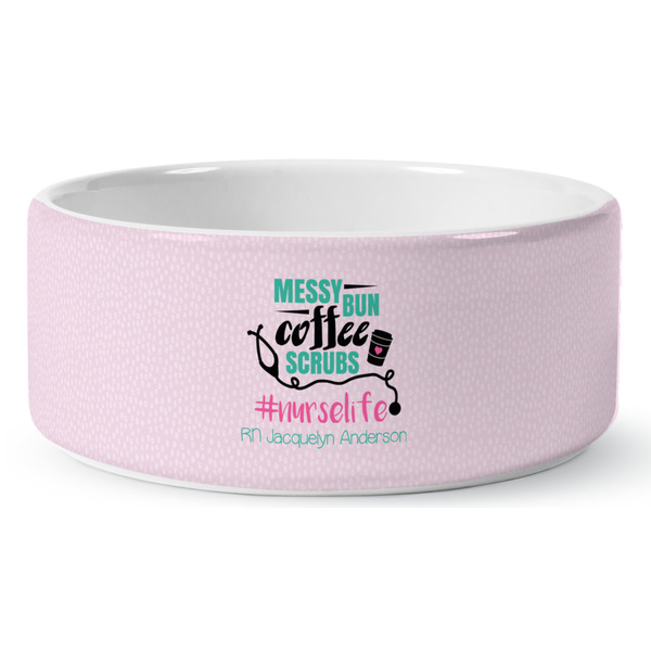 Custom Nursing Quotes Ceramic Dog Bowl - Large (Personalized)