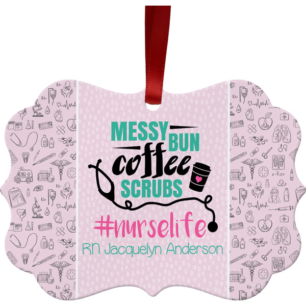 Custom Nursing Quotes Metal Frame Ornament - Double Sided w/ Name or Text