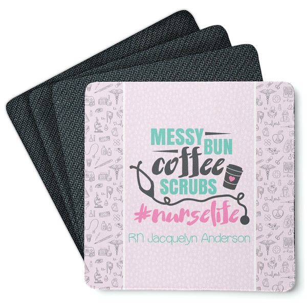 Custom Nursing Quotes Square Rubber Backed Coasters - Set of 4 (Personalized)