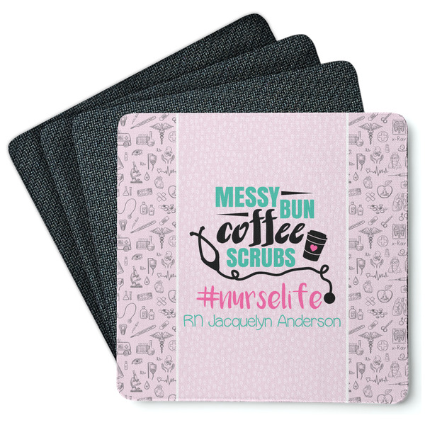 Custom Nursing Quotes Square Rubber Backed Coasters - Set of 4 (Personalized)