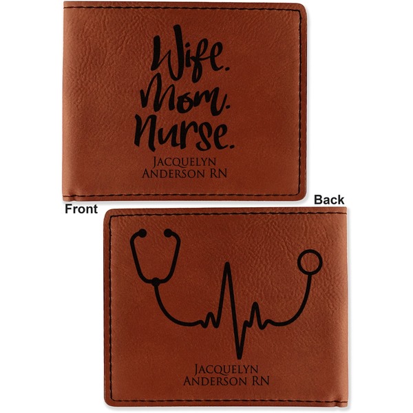 Nursing Quotes Cognac Leatherette Bifold Wallets - Front and Back