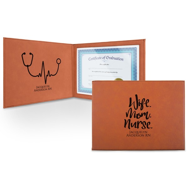 Custom Nursing Quotes Leatherette Certificate Holder - Front and Inside (Personalized)
