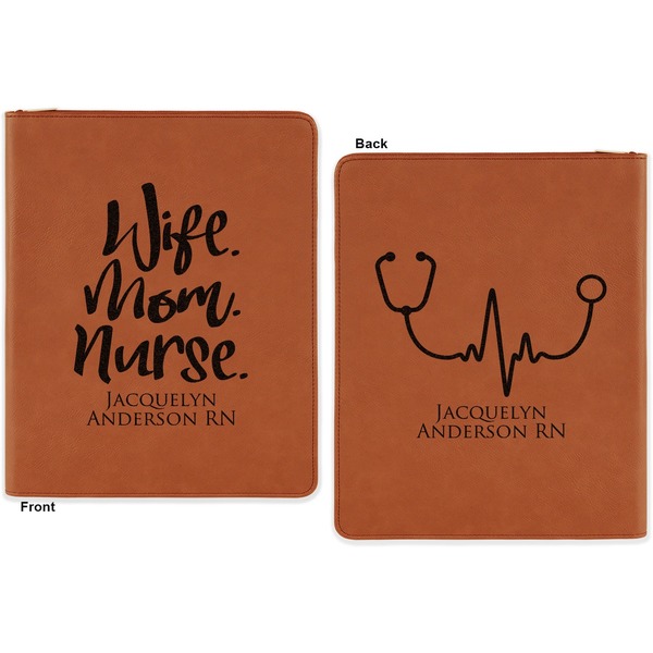 Nursing Quotes Cognac Leatherette Zipper Portfolios with Notepad - Double Sided - Apvl
