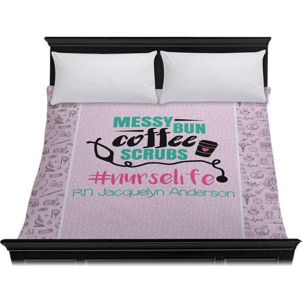 Nursing Quotes Duvet Cover - King - On Bed - No Prop